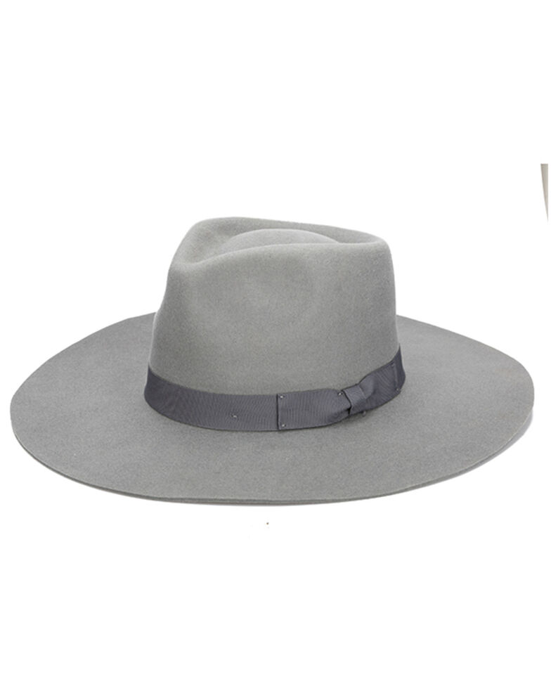 Shyanne Women's Grey Stiff Brim Grossgrain Wool Felt Fedora Hat , Grey, hi-res