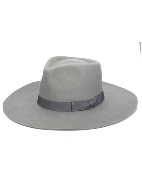 Shyanne Women's Grey Stiff Brim Grossgrain Wool Felt Fedora Hat , Grey, hi-res