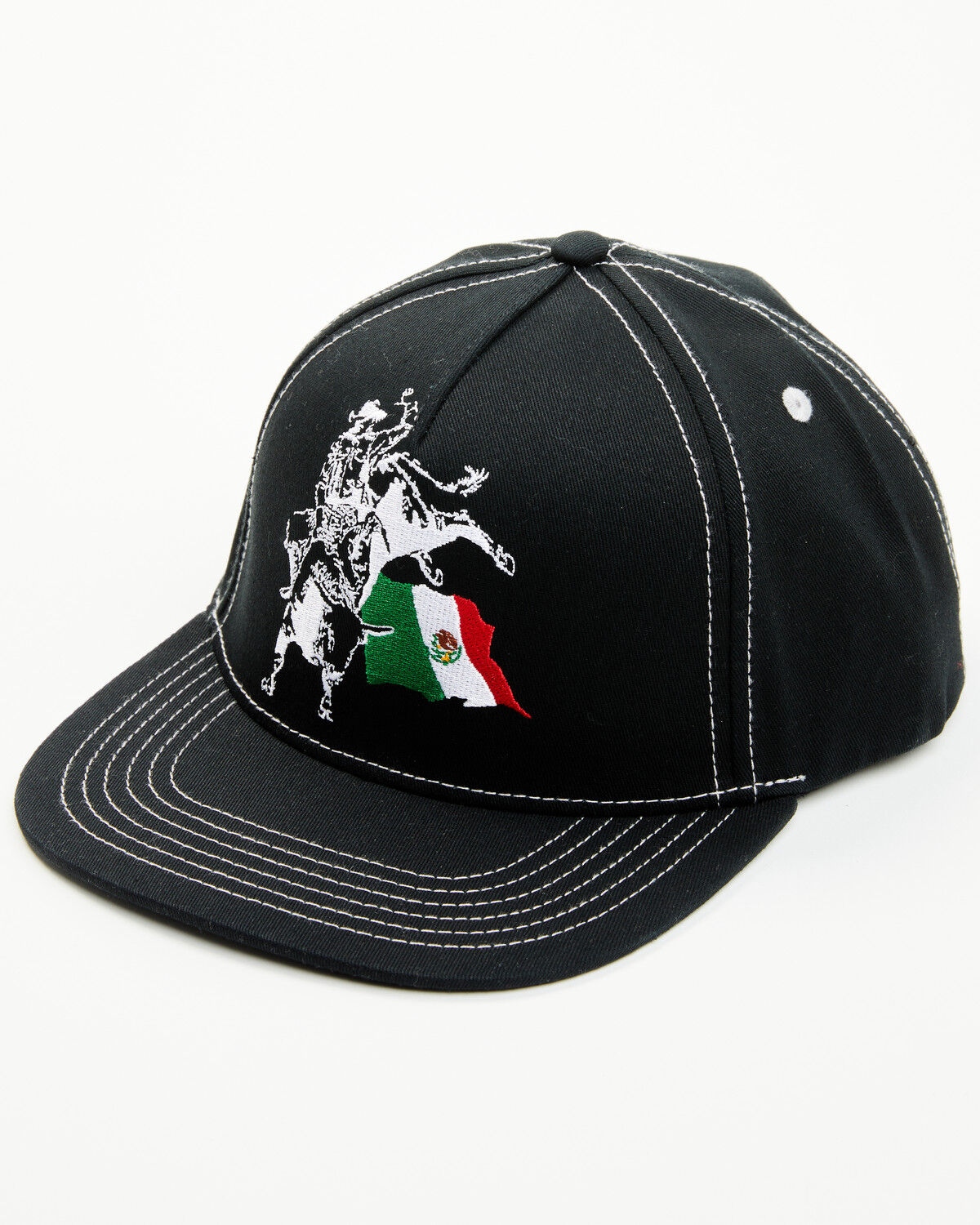 Image #1 - Cowboy Hardware Men's Mexico Flag Bull Rider Ball Cap, Black, hi-res