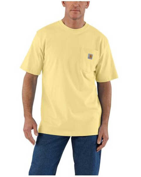 Image #1 - Carhartt Men's Loose Fit Heavyweight Logo Pocket Work T-Shirt, Yellow, hi-res