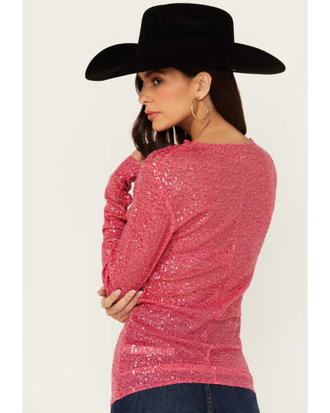 Image #4 - Free People Women's Sequins Gold Rush Long Sleeve Top , Hot Pink, hi-res