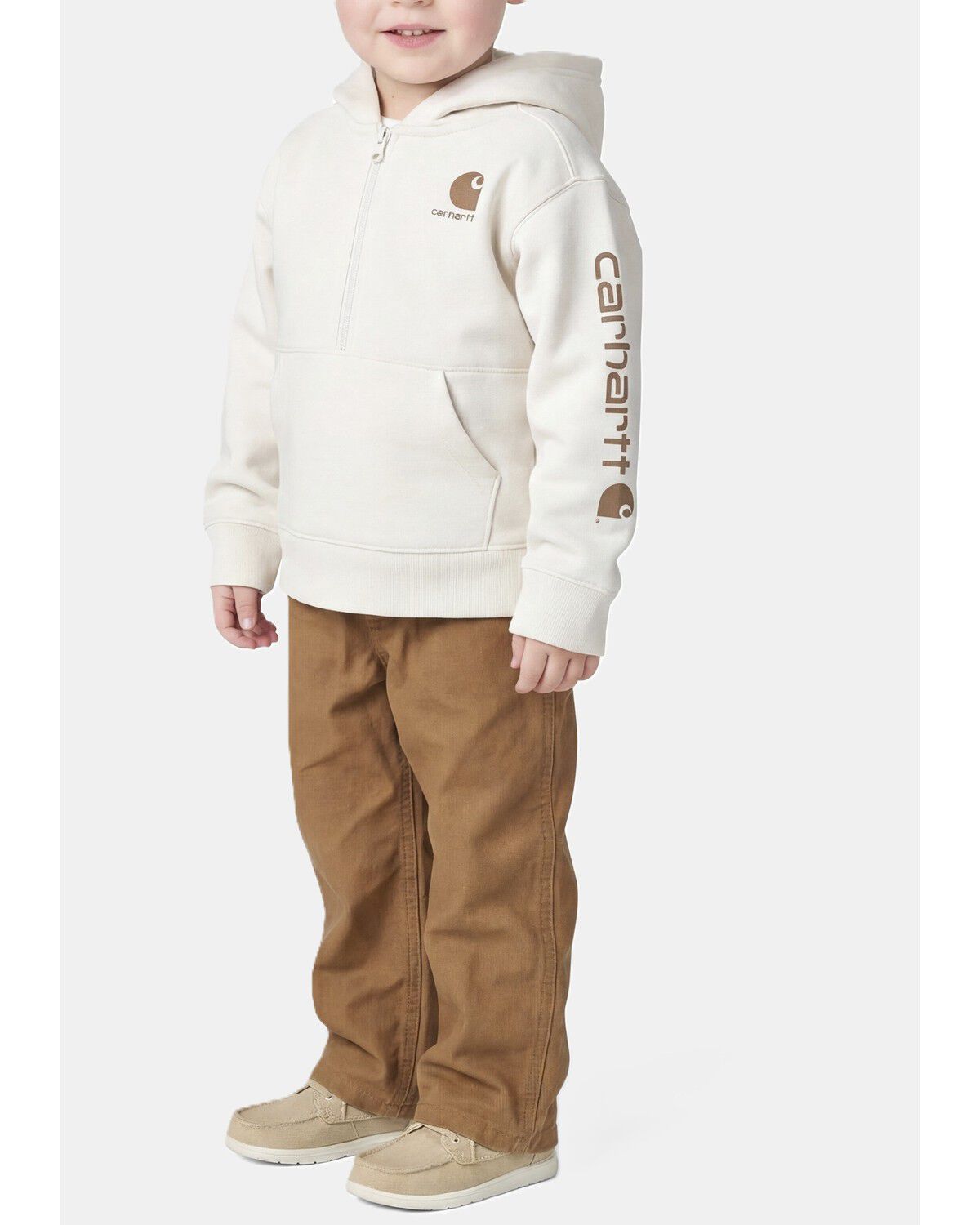 Image #3 - Carhartt Toddler Boys' Long Sleeve Half Zip Hooded Logo Pullover, Cream, hi-res