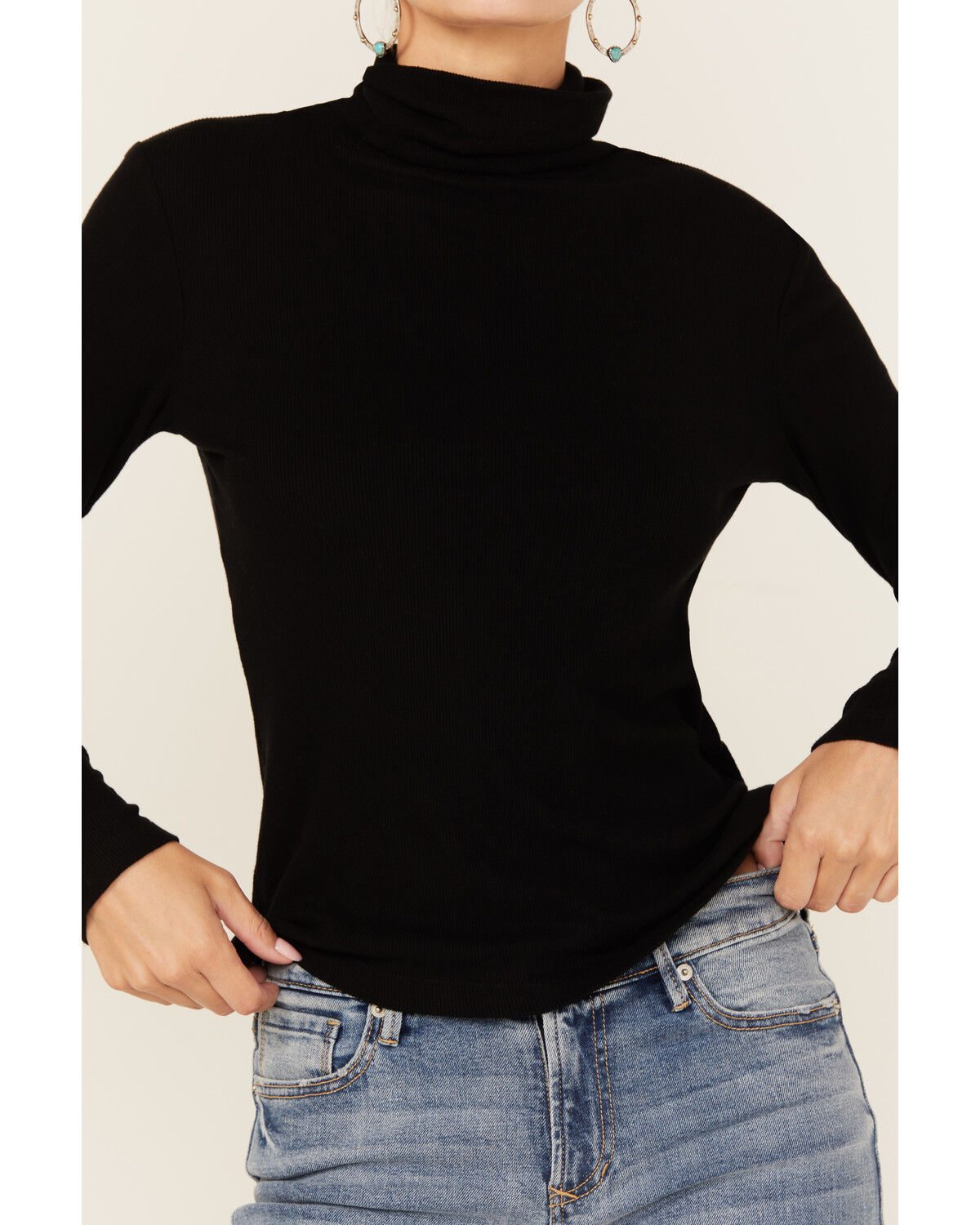Image #3 - Miss Me Women's Lightweight Layering Turtleneck Shirt, Black, hi-res