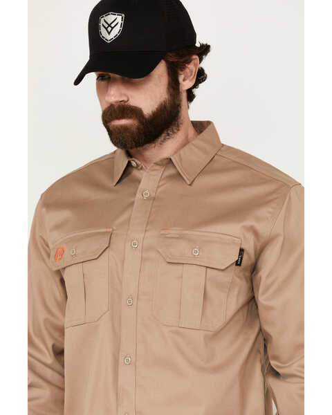 Image #2 - Hawx Men's FR Woven Long Sleeve Button-Down Work Shirt , Beige, hi-res
