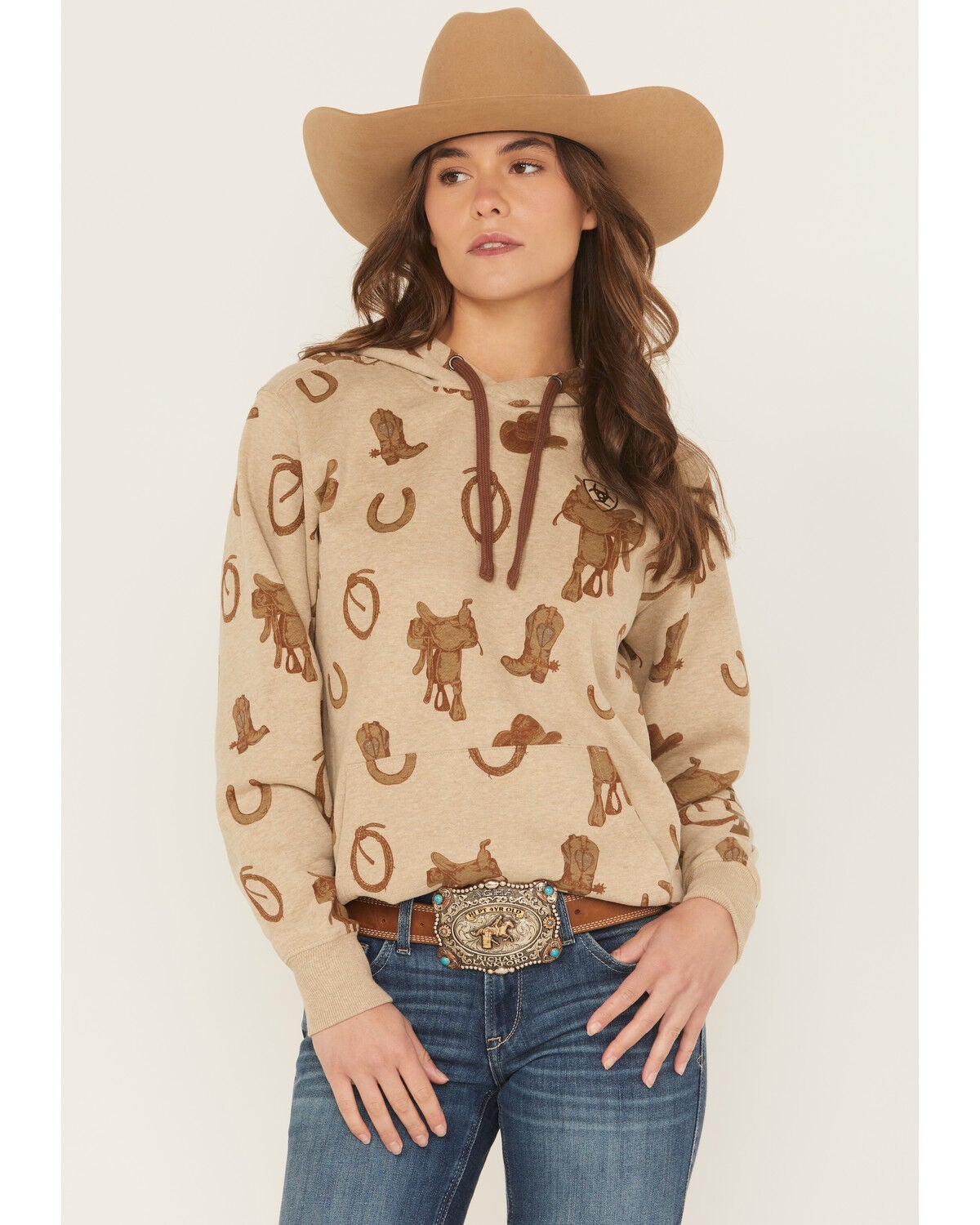 Ariat Women's Conversation Print Hoodie, Tan, hi-res