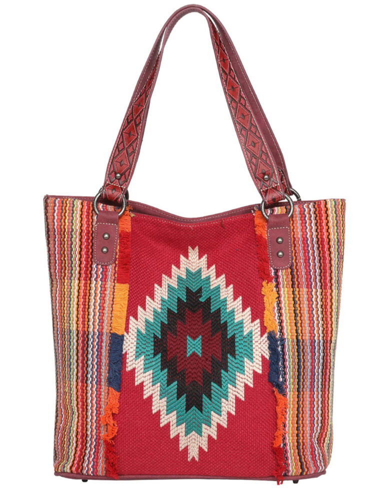 Montana West Women's Southwestern Tapestry Tote Bag, Red, hi-res