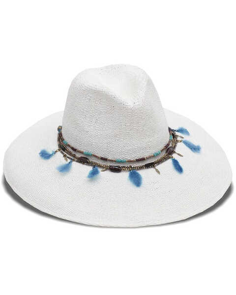 Nikki Beach Women's Dara Straw Western Fashion Hat , White, hi-res