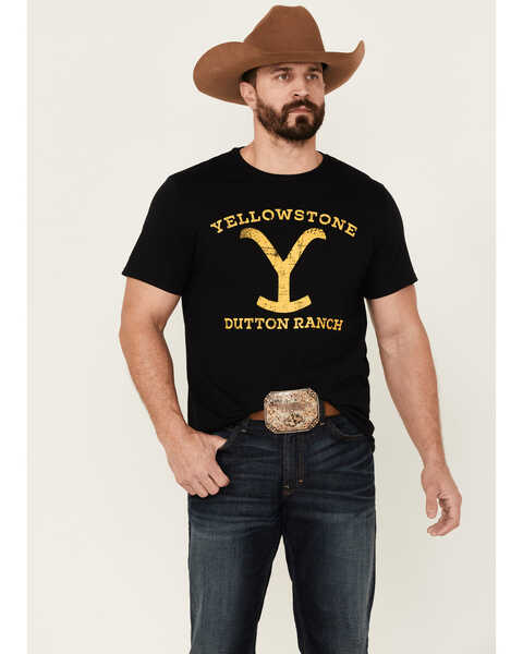Image #1 - Changes Men's Yellowstone Dutton Ranch Logo Short Sleeve T-Shirt , Black, hi-res