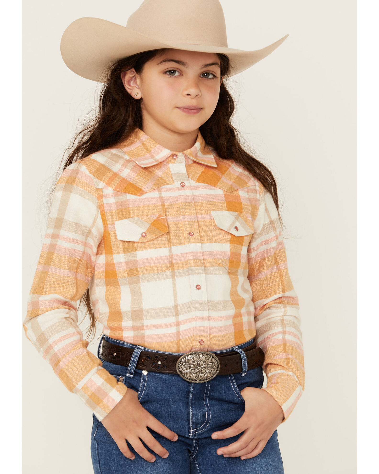Pearl snap flannel shirts top