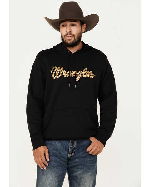 Image #1 - Wrangler Men's Boot Barn Exclusive Rope Logo Hooded Sweatshirt, Black, hi-res
