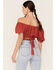 Image #3 - Beyond The Radar Women's Dot Print Tie Back Crop Top, Rust Copper, hi-res