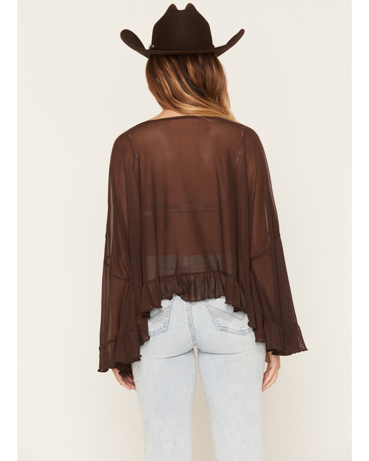 Image #4 - Wild Moss Women's Solid Mesh Poncho Top, Brown, hi-res