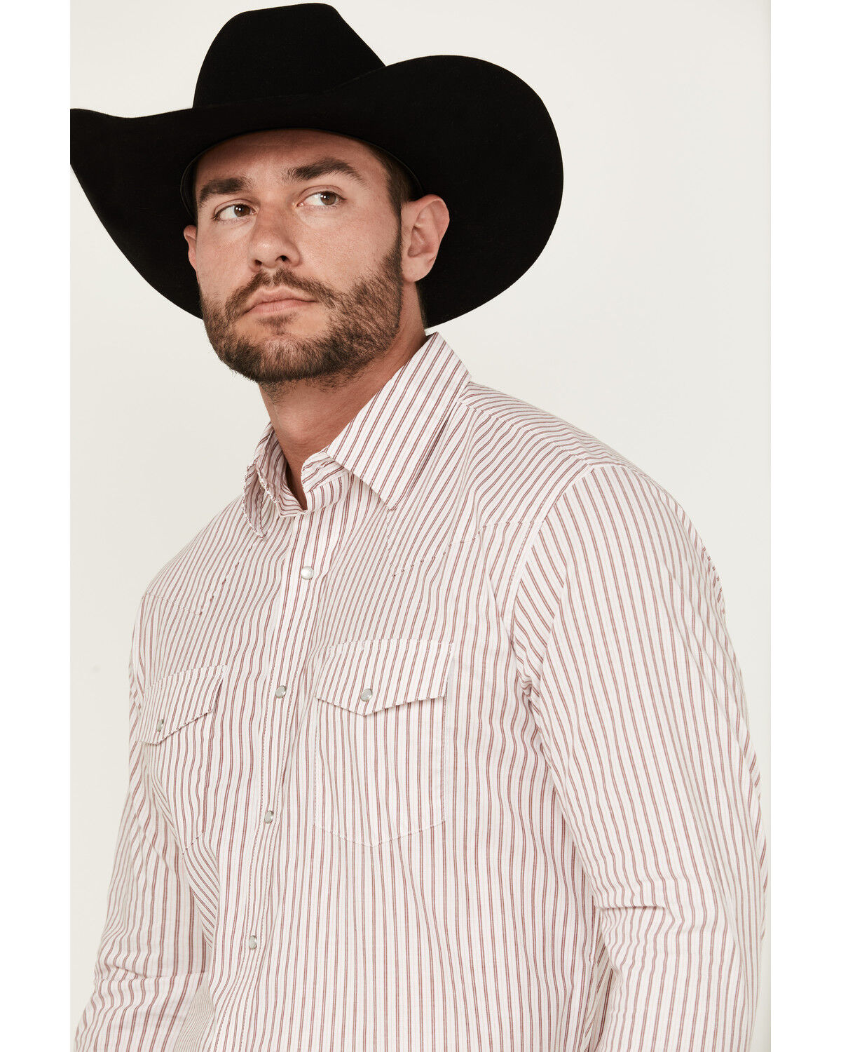 Image #2 - Wrangler Men's Striped Long Sleeve Pearl Snap Stretch Western Shirt, White, hi-res