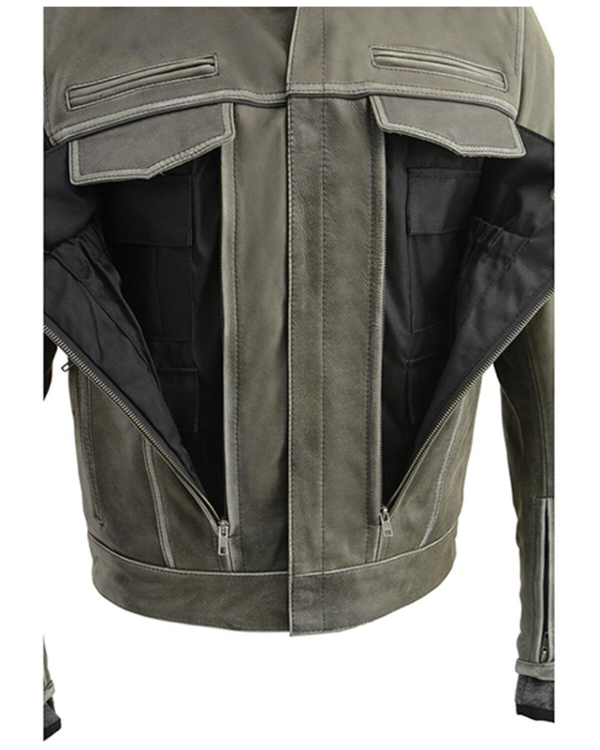 Image #4 - Milwaukee Leather Men's Distressed Utility Pocket Ventilated Concealed Carry Motorcycle Jacket - 4X, Grey, hi-res