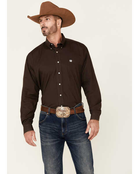 Image #1 - Cinch Men's Solid Brown Button Down Long Sleeve Western Shirt , Brown, hi-res