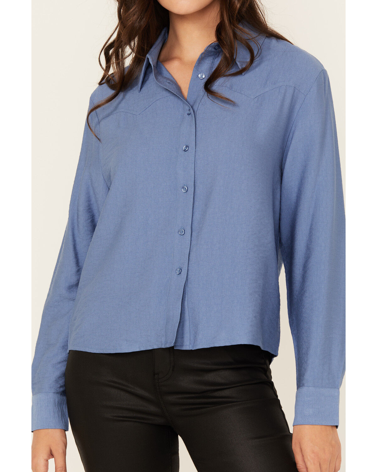Image #3 - Evergreen Women's Solid Long Sleeve Button-Down Western Shirt, Blue, hi-res