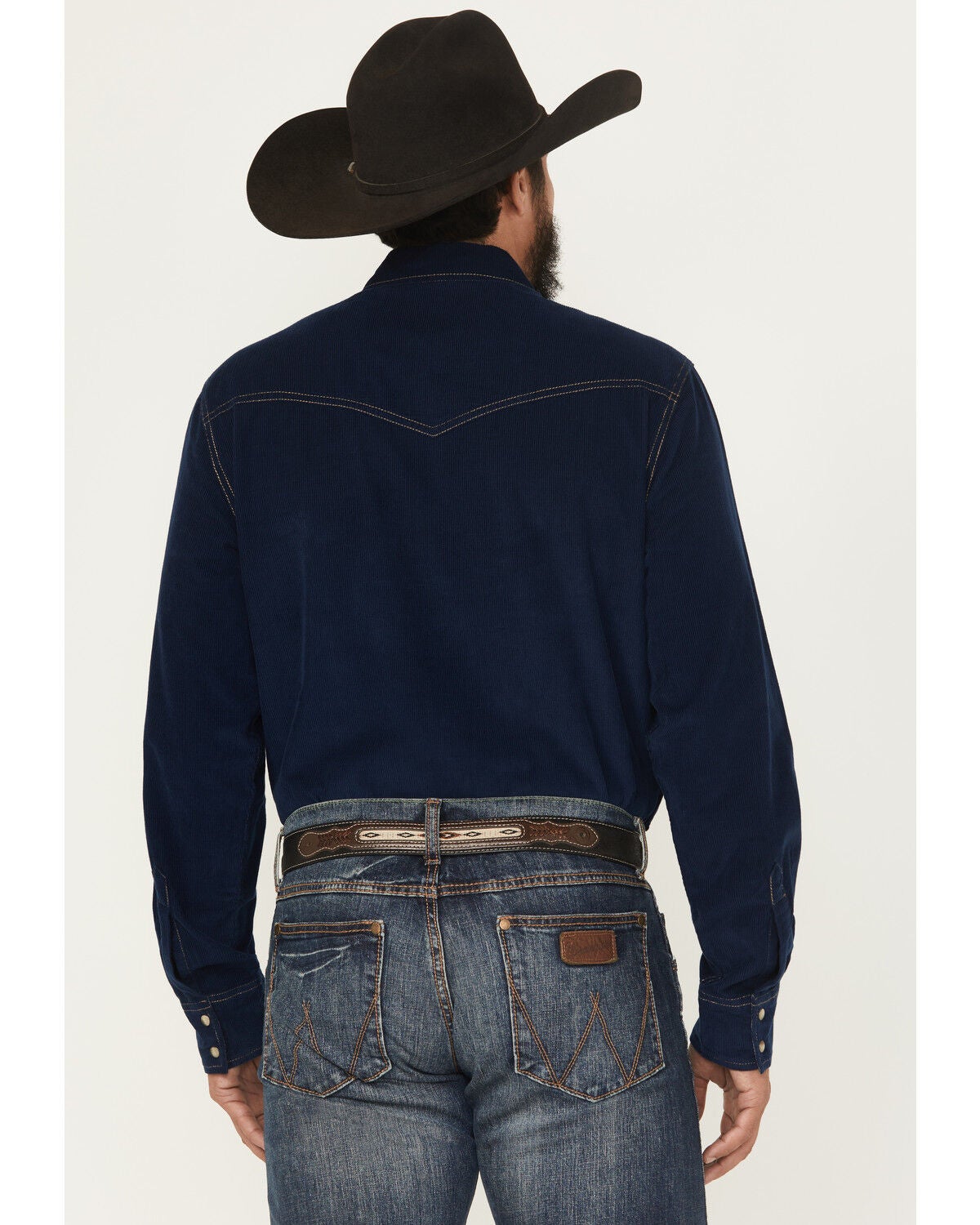 Image #4 - Wrangler Retro Men's Solid Corduroy Long Sleeve Snap Western Shirt, Navy, hi-res