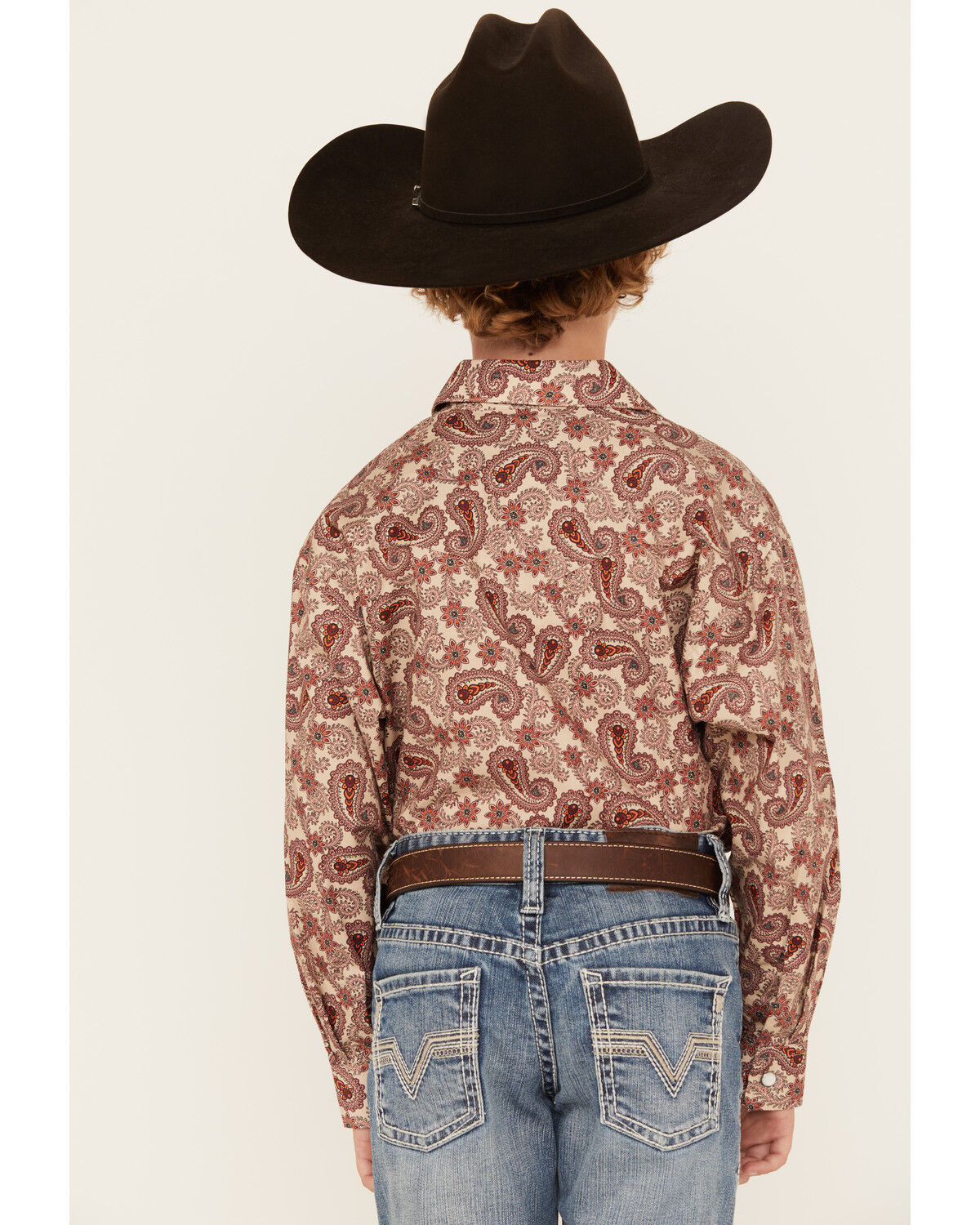 Image #4 - Rock & Roll Denim Boys' Paisley Print Long Sleeve Pearl Snap Stretch Western Shirt, Rust Copper, hi-res