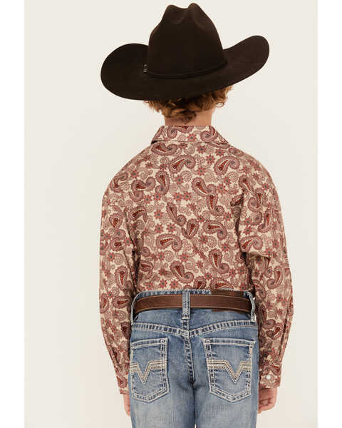 Image #4 - Rock & Roll Denim Boys' Paisley Print Long Sleeve Pearl Snap Stretch Western Shirt , Rust Copper, hi-res