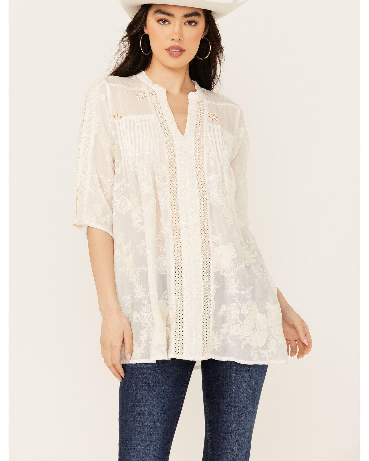 Image #2 - Johnny Was Women's V Neck Tunic, White, hi-res