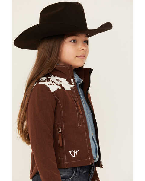 Image #2 - Cowgirl Hardware Girls' Cow Print Yoke Poly Shell Jacket , Off White, hi-res