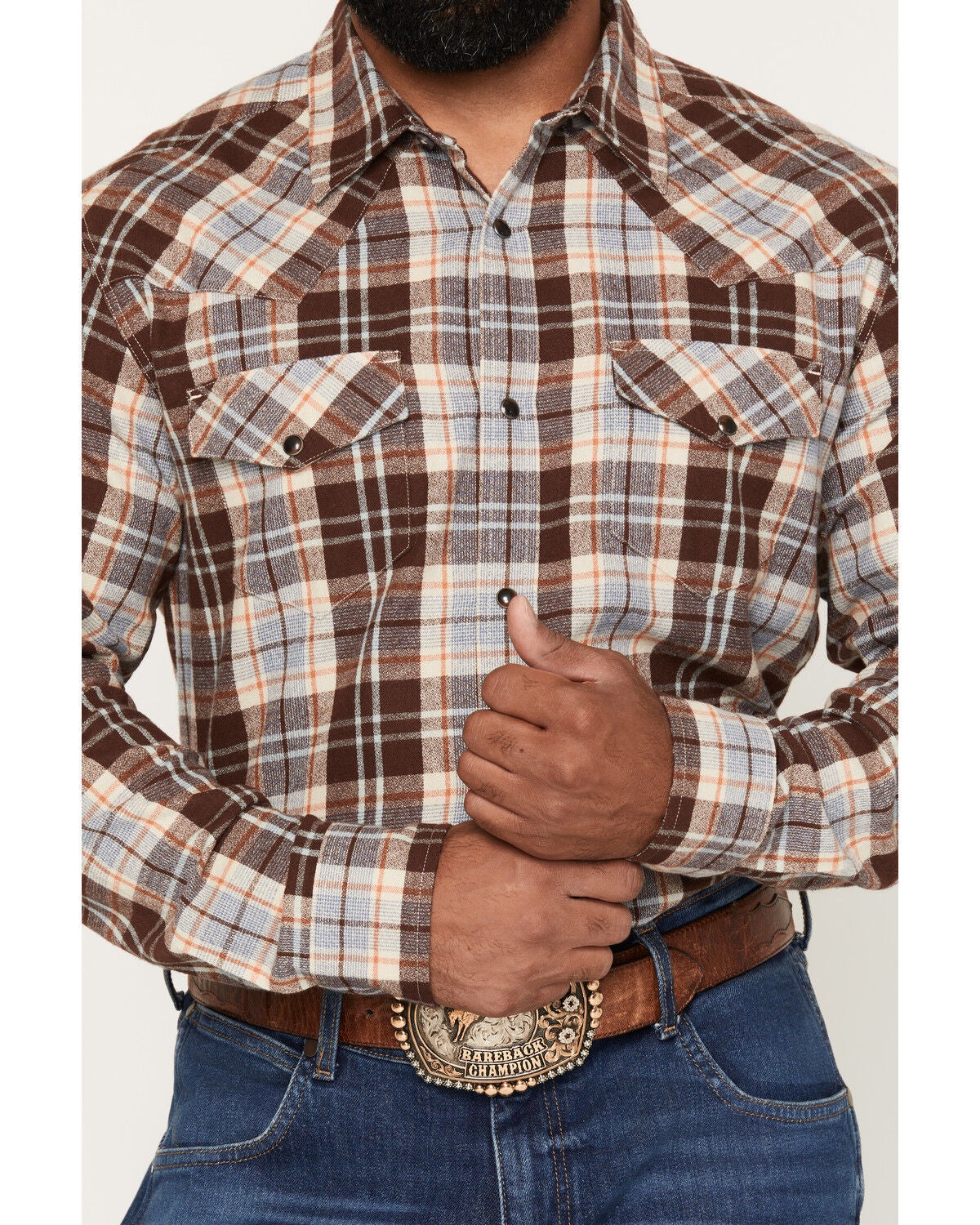 Image #3 - Gibson Trading Co Men's Mad Thad Plaid Print Long Sleeve Snap Flannel Shirt, Brown, hi-res