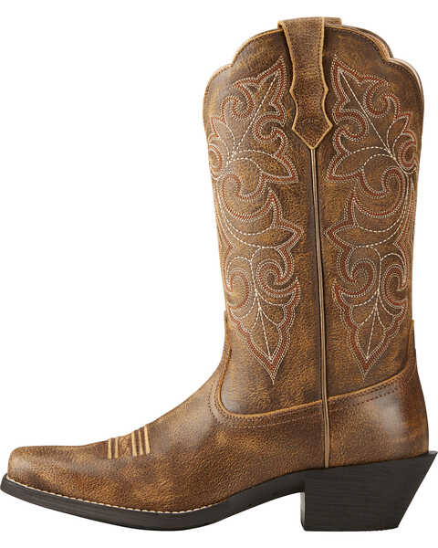 Ariat Women's Round Up Distressed Leather Western Performance Boots - Square Toe, Lt Brown, hi-res