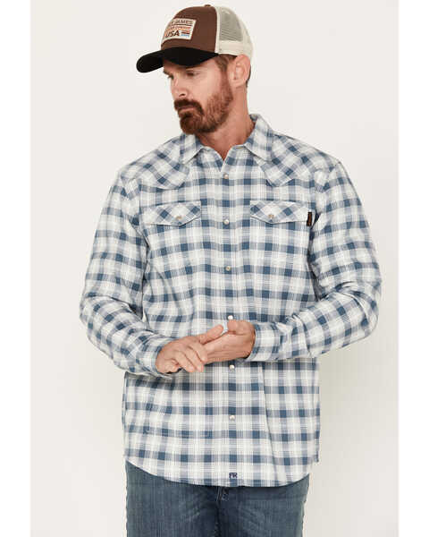 Image #1 - Cody James Men's FR Midweight Plaid Print Long Sleeve Pearl Snap Work Shirt, Blue, hi-res