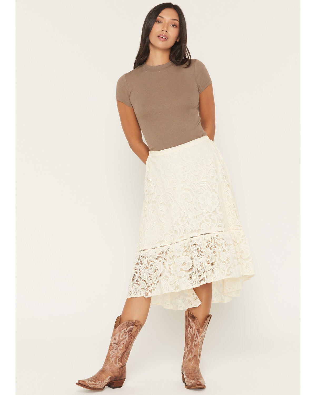 Image #1 - Shyanne Women's Snowberry Lace HIgh-Low Skirt, Cream, hi-res