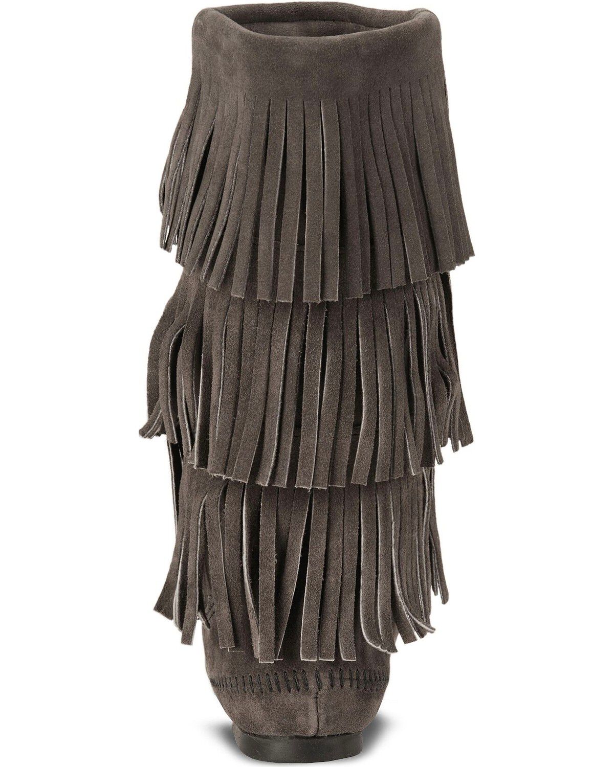 Image #7 - Minnetonka Women's Tall Fringed Boots - Round Toe, Grey, hi-res