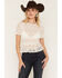 Image #1 - Ash & Violet Women's Ruching Lace Short Sleeve Tee, White, hi-res