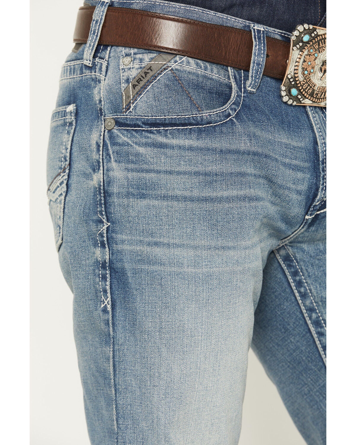 Image #2 - Ariat Men's M4 Shasta Light Wash Relaxed Bootcut Stretch Denim Jeans, Light Wash, hi-res