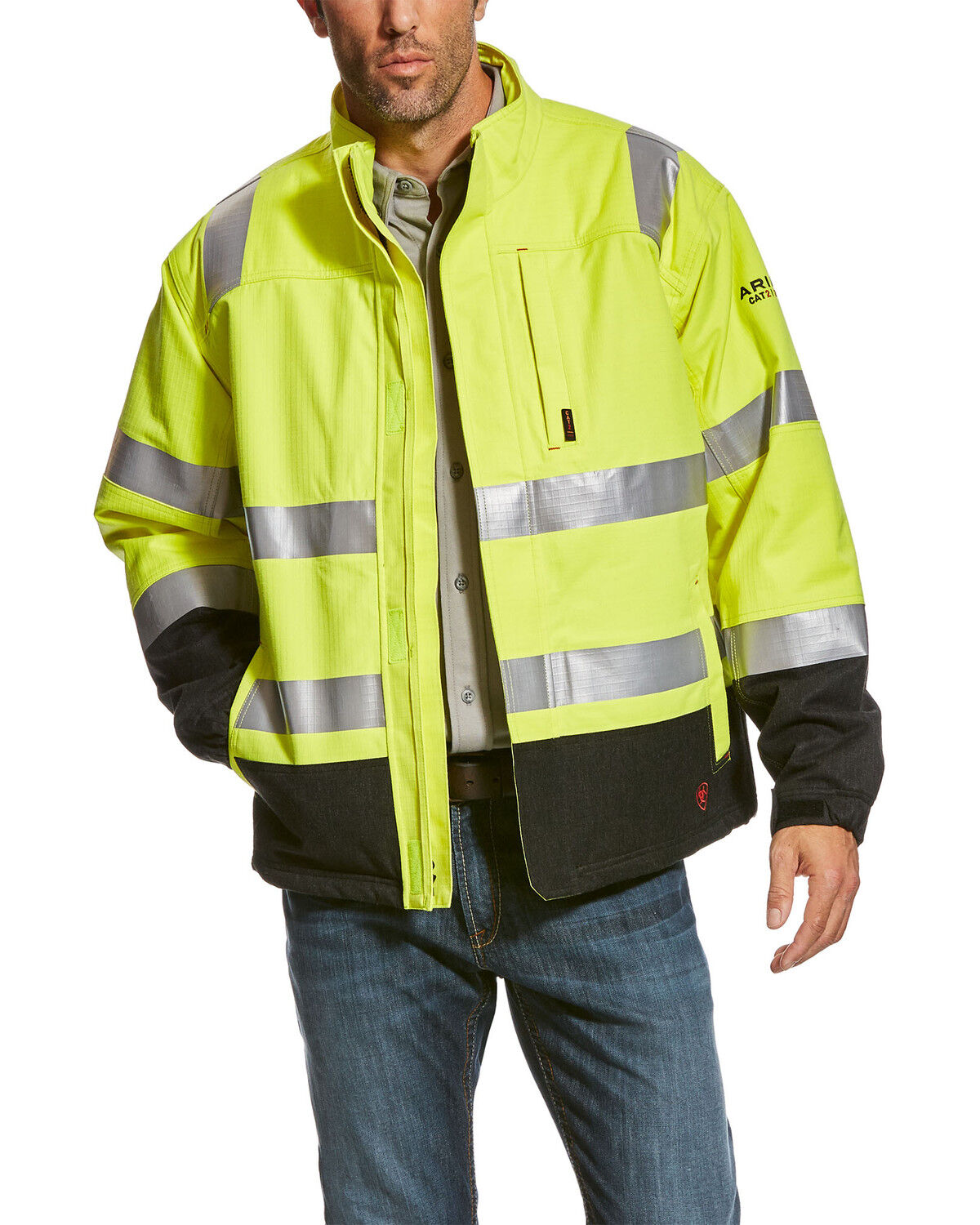 Image #1 - Ariat Men's FR HI-VIS Waterproof Jacket - Tall, Yellow, hi-res