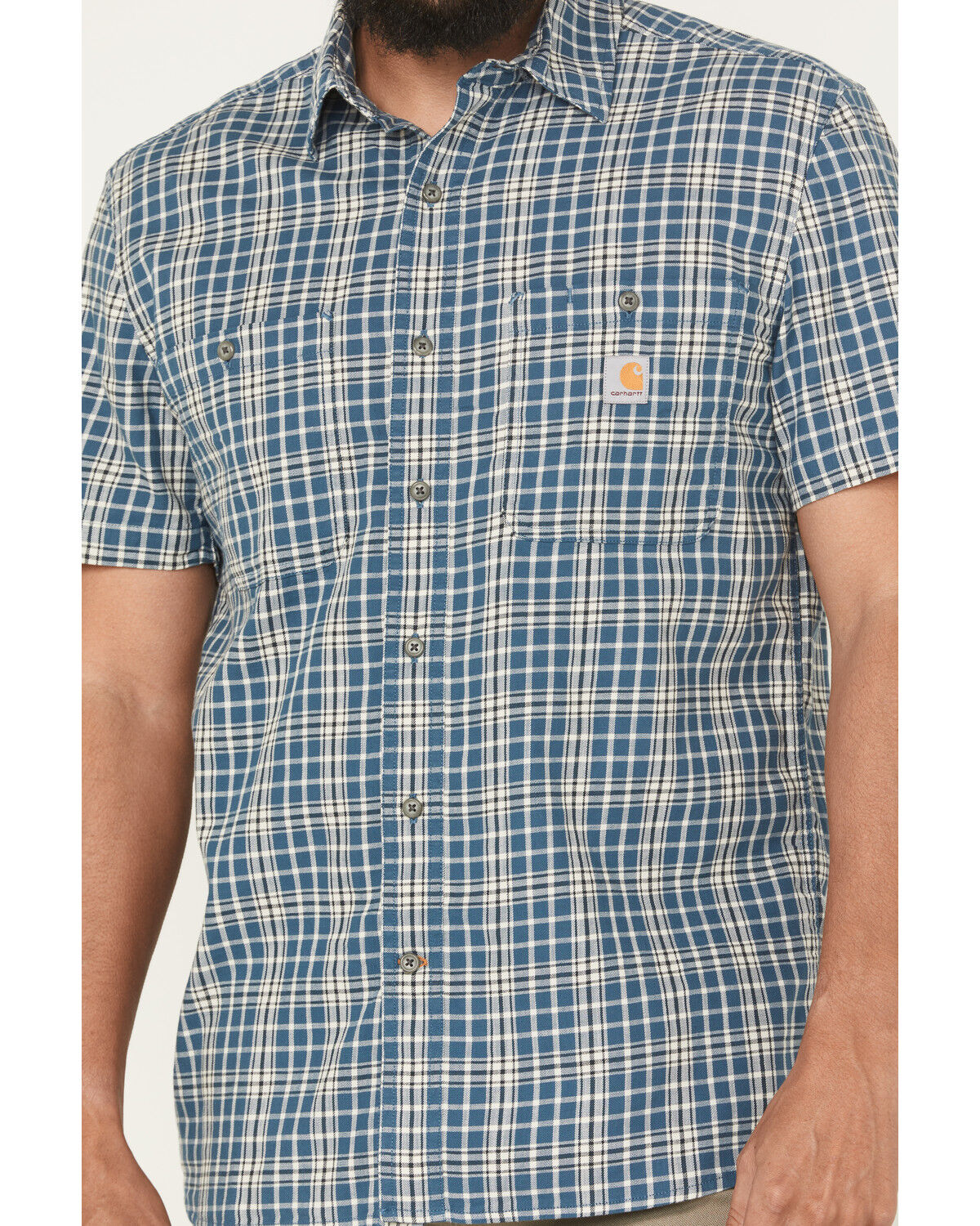 Image #3 - Carhartt Men's Rugged Flex® Relaxed Fit Lightweight Plaid Print Short Sleeve Button-Down Work Shirt, Blue, hi-res