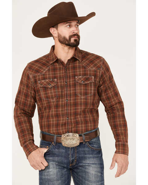 Blue Ranchwear Men's Plaid Print Snap Western Flannel Work Shirt , Red, hi-res