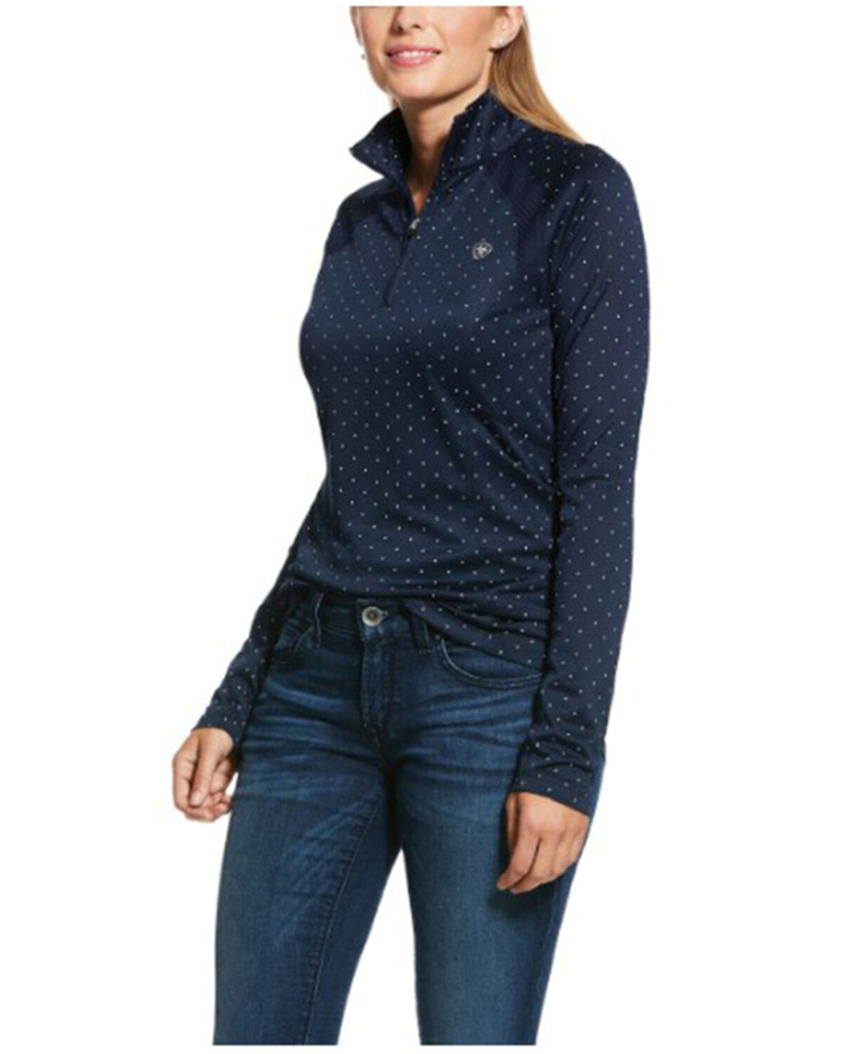 Image #1 - Ariat Women's Dot Sunstopper 2.0 1/4 Zip Baselayer, Navy, hi-res