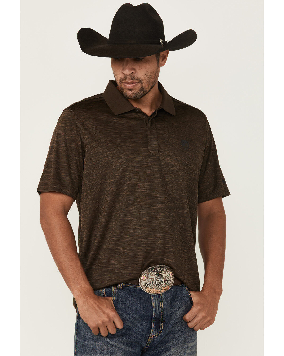 Image #1 - RANK 45® Men's Heeler Short Sleeve Button-Down Polo Shirt, Dark Brown, hi-res