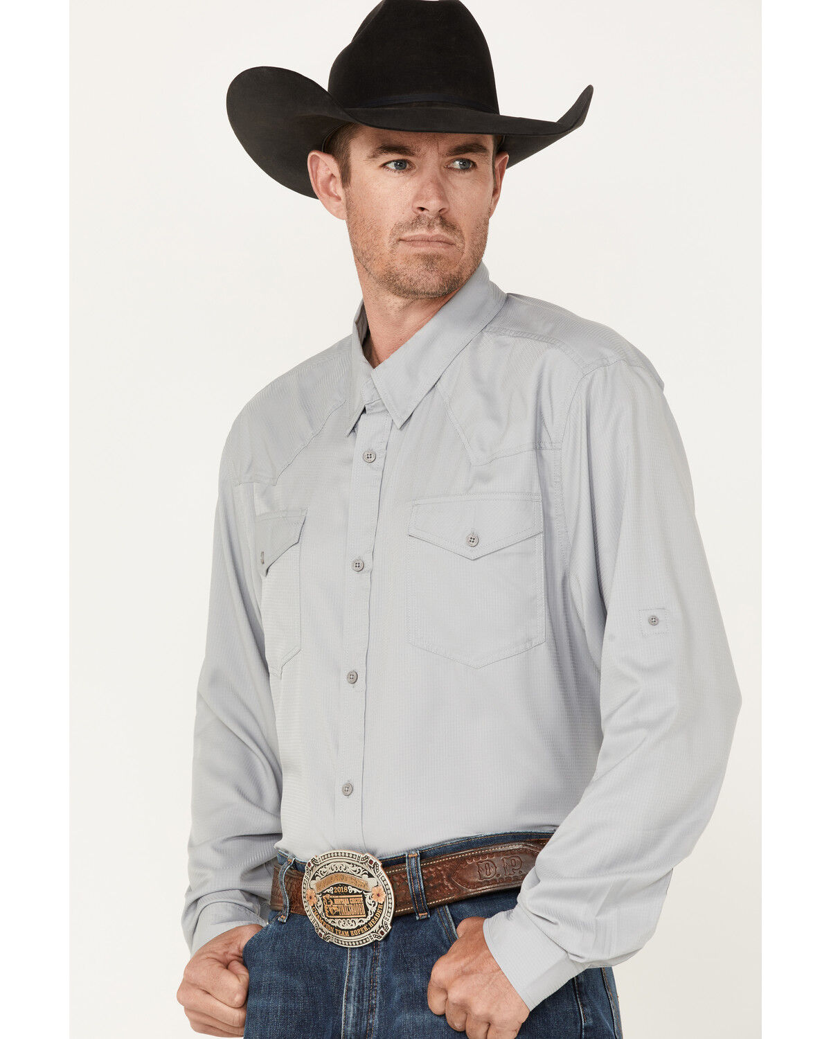 Image #2 - RANK 45® Men's Roughie Performance Long Sleeve Western Button-Down Shirt, Grey, hi-res