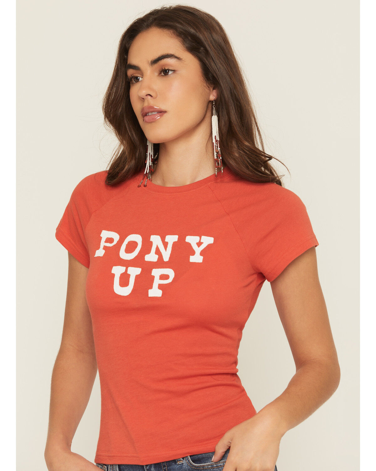 Image #2 - Wrangler Women's Pony Up Short Sleeve Fitted Tee, Red, hi-res