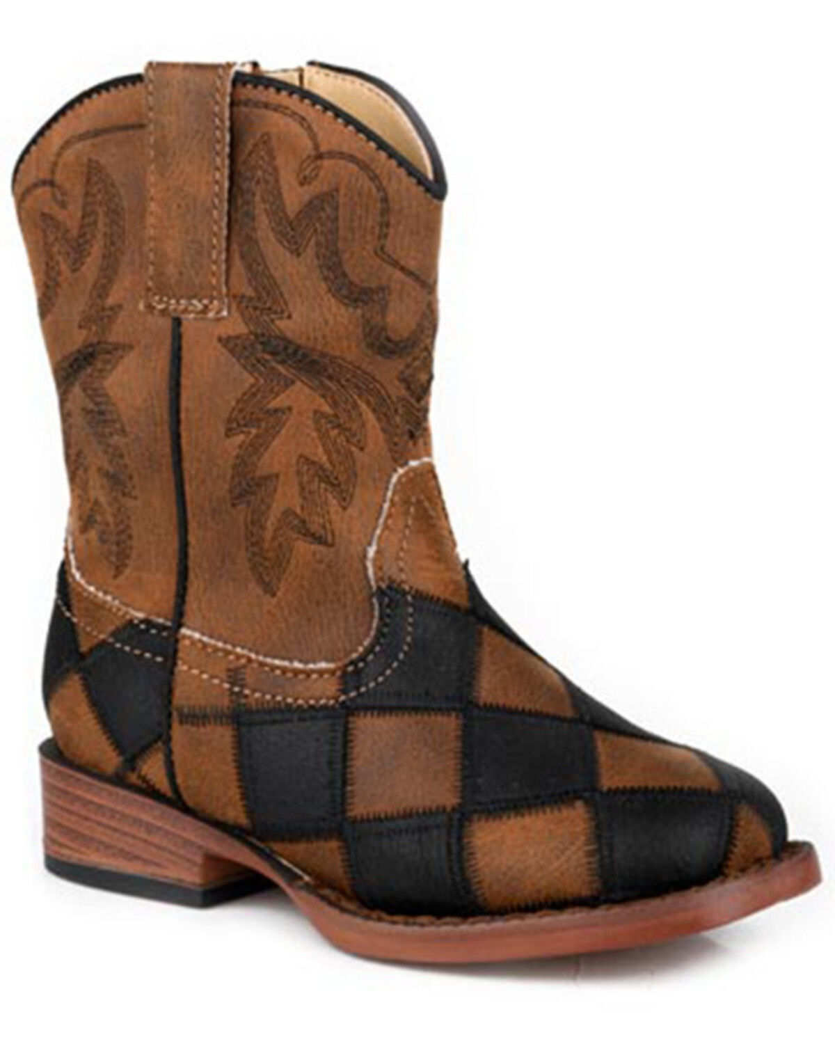 Image #1 - Roper Toddler Boys' Bird Blocks Western Boots - Broad Square Toe, Black, hi-res
