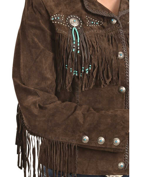 Image #6 - Scully Fringe & Beaded Boar Suede Leather Jacket, Chocolate, hi-res