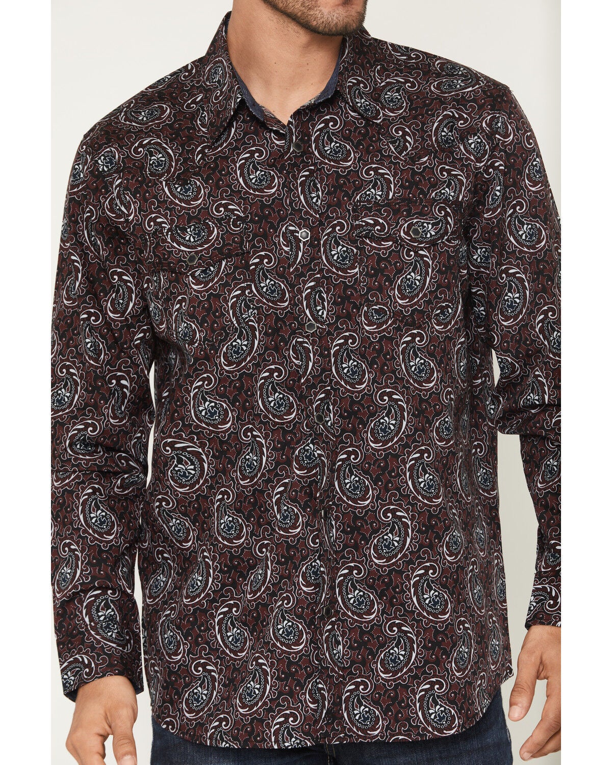 Image #3 - Moonshine Spirit&reg; Men's Lava Paisley Print Long Sleeve Snap Western Shirt, Burgundy, hi-res
