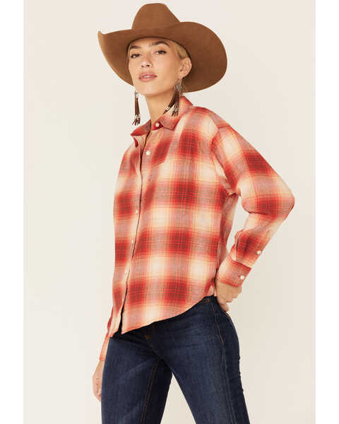 Levi's Women's Scarlet Flame Plaid Print Long Sleeve Button Down Western Flannel Shirt , Red, hi-res