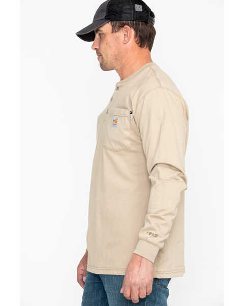 Image #3 - Carhartt Men's FR Henley Long Sleeve Work Shirt, Beige/khaki, hi-res