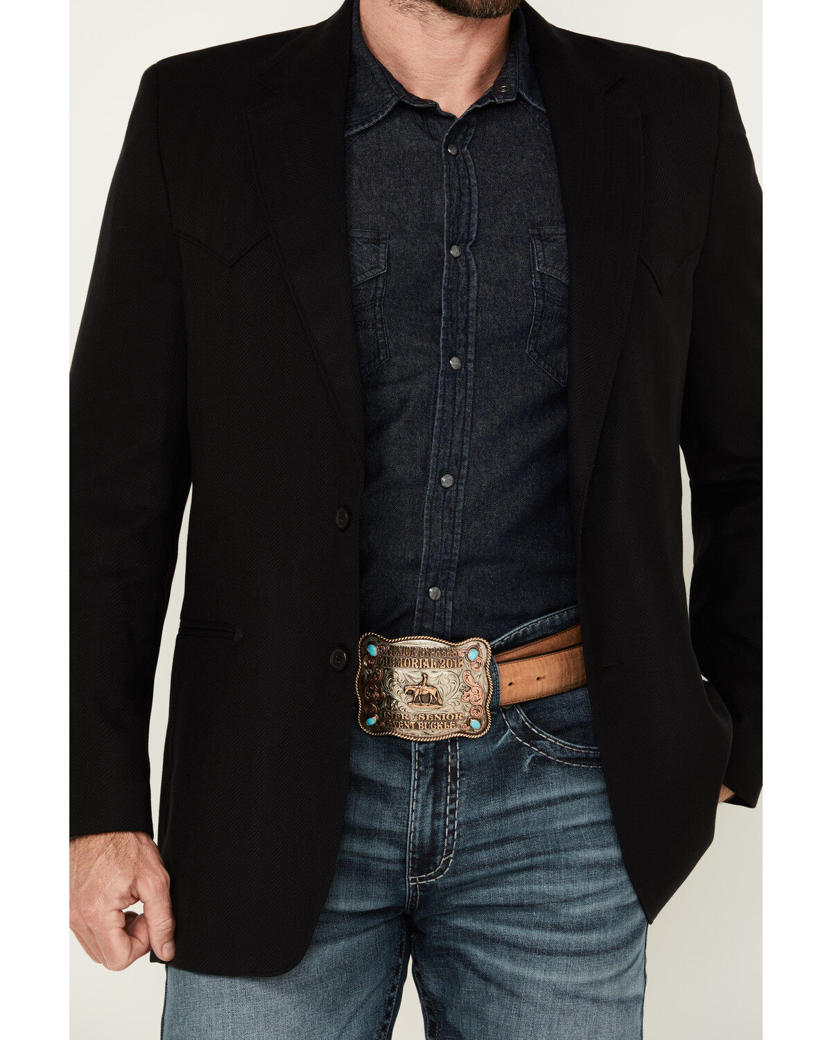 Image #3 - Circle S Men's Herringbone Western Sportcoat, Black, hi-res