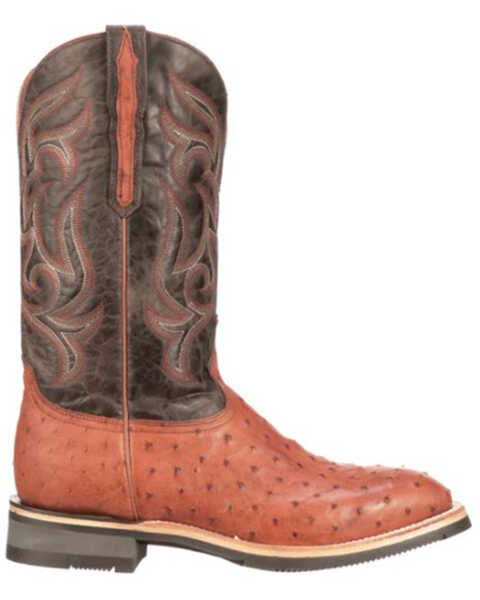 Lucchese Men's Rowdy Ostrich Skin Western Boots - Broad Square Toe, Cognac, hi-res