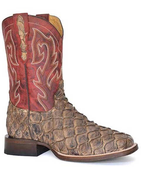 Image #1 - Stetson Men's Predator Exotic Pirarucu Western Boots - Broad Square Toe, Brown, hi-res