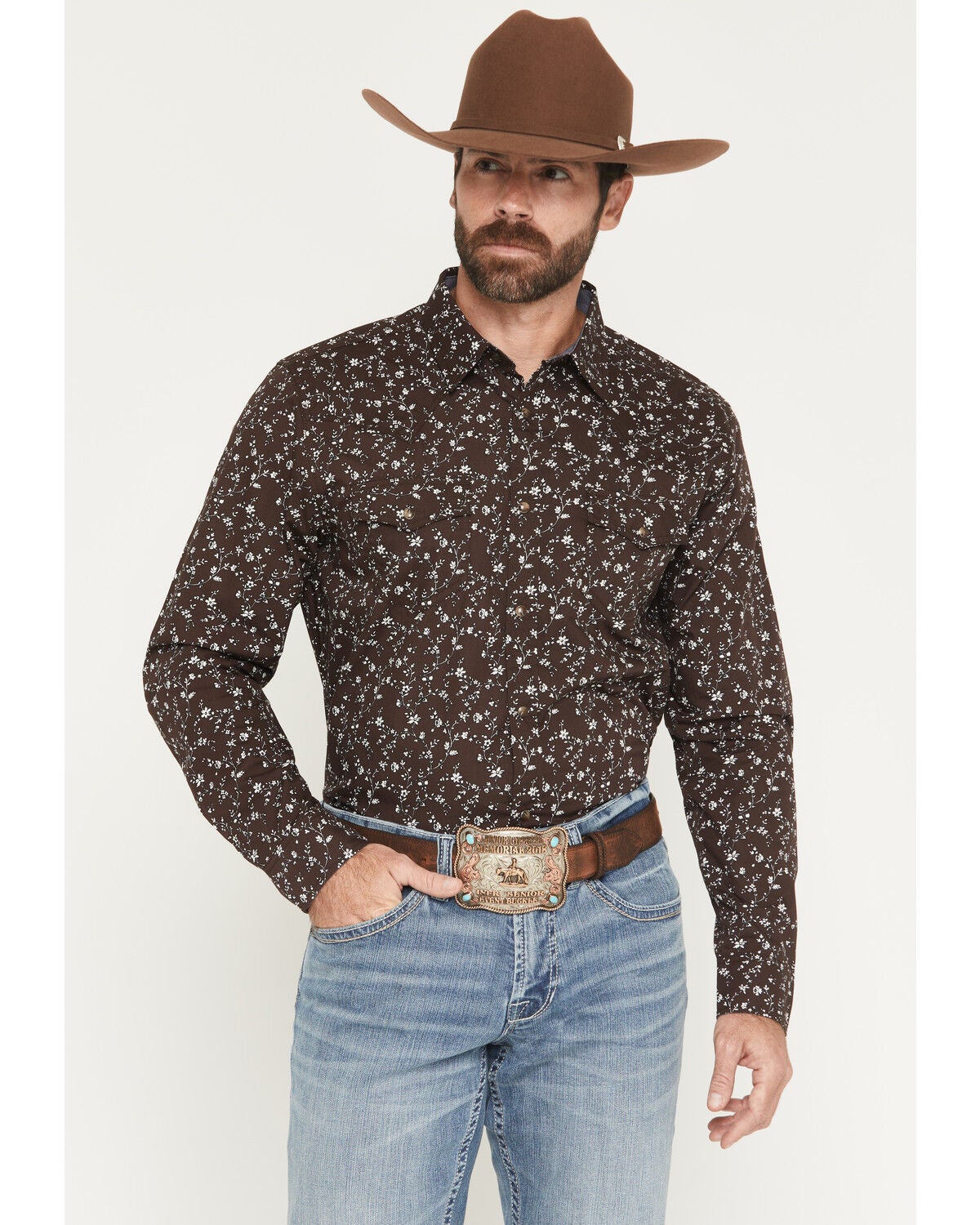 Cody James Men's Timberline Floral Print Long Sleeve Snap Western Shirt, Rust Copper, hi-res