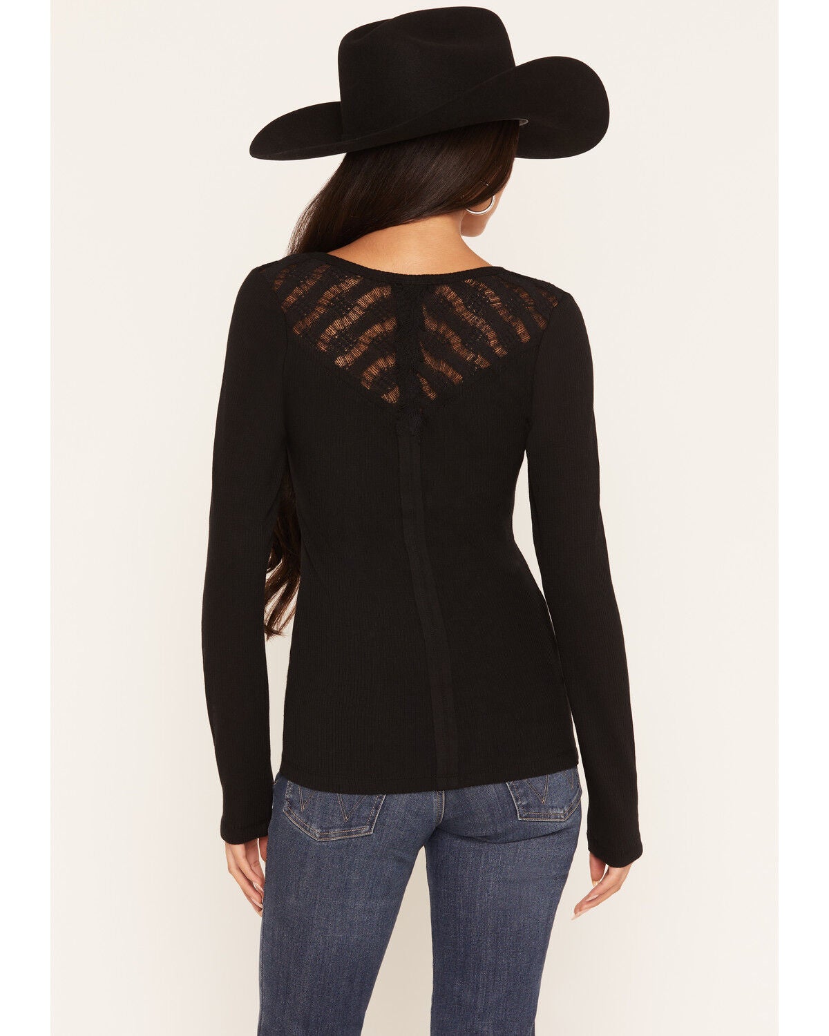Image #4 - Miss Me Women's Lace Long Sleeve Top, Black, hi-res