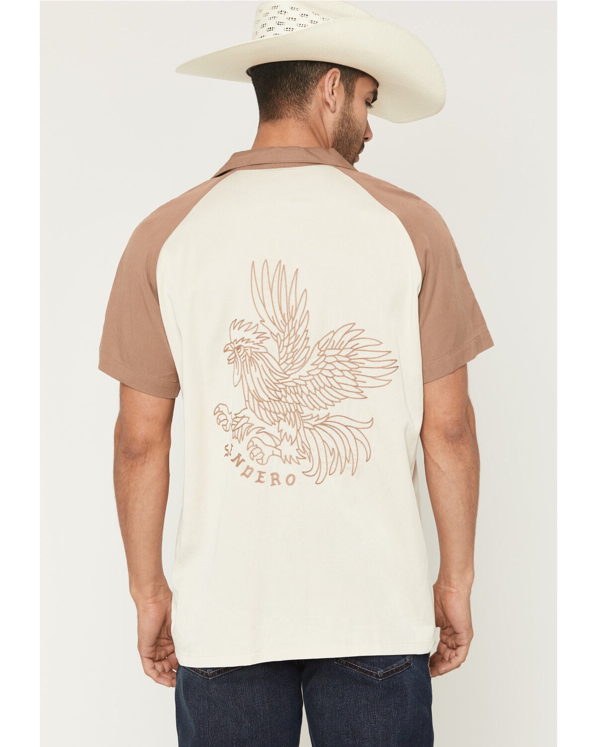 Image #1 - Sendero Provisions Men's Saloon Embroidered Short Sleeve Button-Down Western Shirt, Sand, hi-res